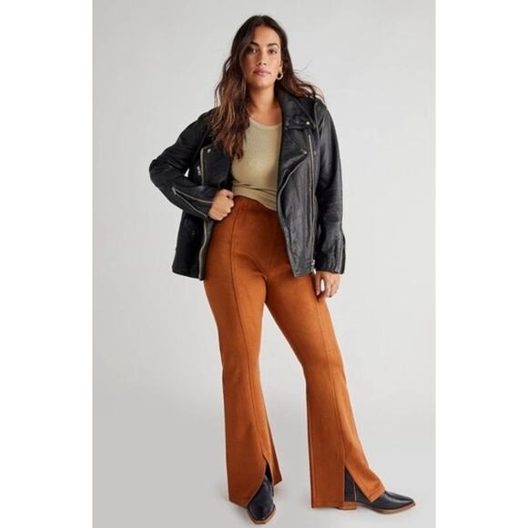 Free People 34 brown CURVY Real Deal Vegan Suede Flare Pants - Picture 1 of 6